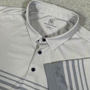Mizzen+Main Versa Polo‎ Shirt Mens XL Trim Gray Blue Striped Short Sleeve Golf